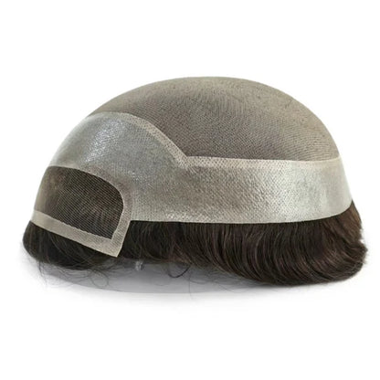 Mono Lace French Lace + Mono Mesh Crown + PU Men Toupee Breathable Lace Hairline Wig Natural Hairline Human Hair System Toupee