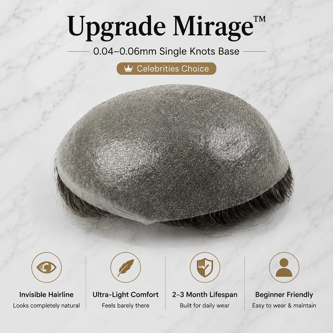 Upgrade Mirage 0.04-0.06mm Full Super Thin Skin Single Knots Base  Toupee for Men  Celebrities Choice