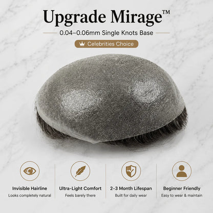 Upgrade Mirage 0.04-0.06mm Full Super Thin Skin Single Knots Base  Toupee for Men  Celebrities Choice