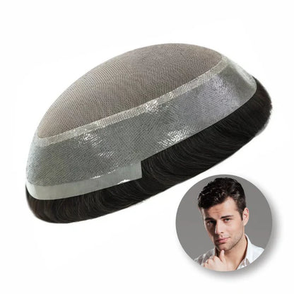 Mono PU Mono Mesh Crown + PU Men Toupee Breathable Wig Natural Hairline Human Hair System