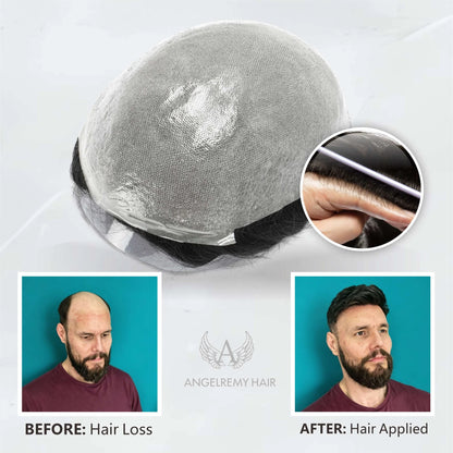 0.06-0.08 mm V Loop Bio Skin Hair System for Men  No-shine under Lights, Blends Well with Your Skin