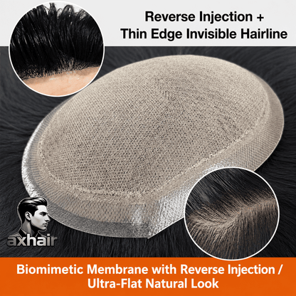 Beige mesh cap hairpiece with thin invisible hairline edge