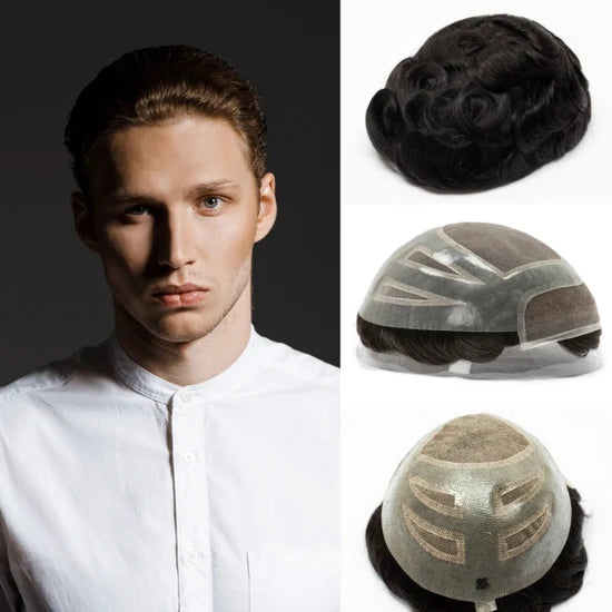 Versalite Base| Lace Front + MONO Mesh + PU Men Toupee Lace Hairline Wig Natural Hairline Human Hair System