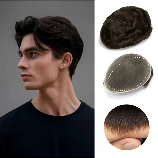 Full French Lace: Men's Lace Toupee  Full French Lace Base  Suitable for Humid Climate