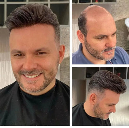 Fine Mono Hairpiece for Men With NPU Gauze Crown & Perimeter and Skin Front
