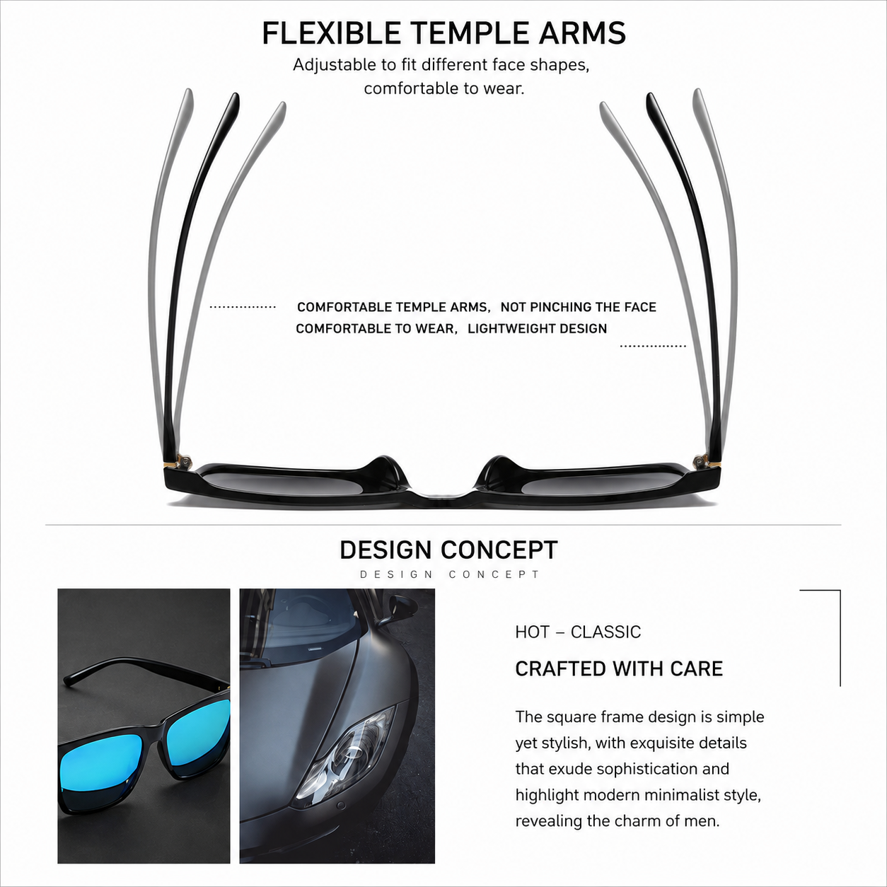 Men's TR90 Polarized Sunglasses – Lightweight Square Frame UV Protection Sunglasses for Driving, Fishing & Outdoor Sports
