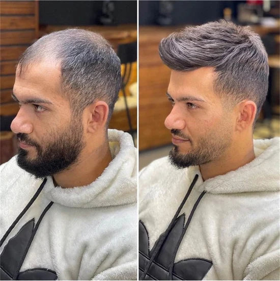 0.10-0.12mm Double Knots Full Skin Base  Men's Hair Unit  Men's Hairstyle for Thin Hair