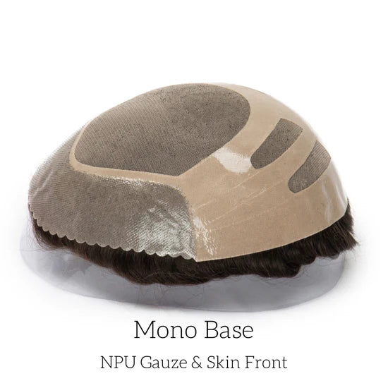 Fine Mono Hairpiece for Men With NPU Gauze Crown & Perimeter and Skin Front