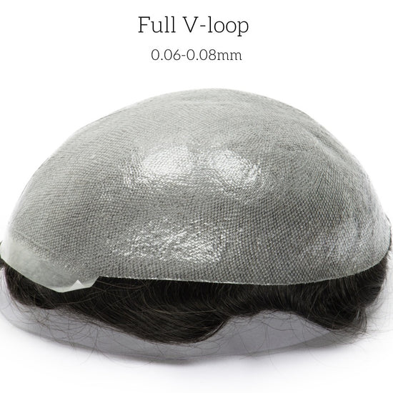 0.06-0.08 mm V Loop Bio Skin Hair System for Men  No-shine under Lights, Blends Well with Your Skin