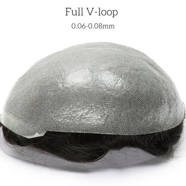 0.06-0.08 mm V Loop Bio Skin Hair System for Men  No-shine under Lights, Blends Well with Your Skin