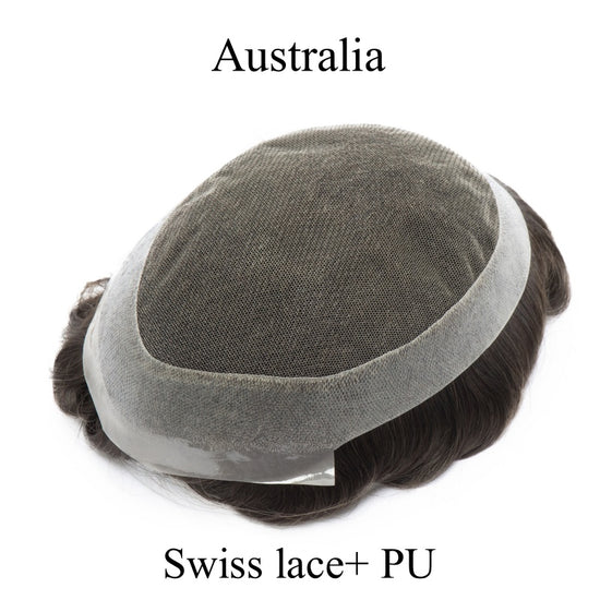 Australia Base: Men's Half Wig  Swiss Lace in Center with Poly skin All Around  Must Have for Traveling