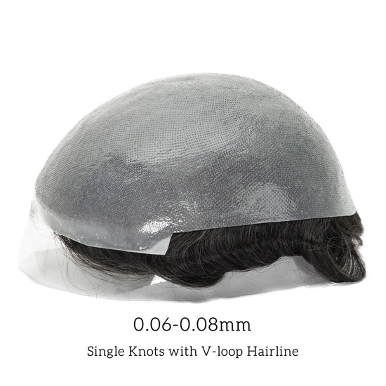 Single-knotted Mirage  Toupee for Men  0.06-0.08mm Full Super Thin Skin Base  Thicker Hair and More Durable