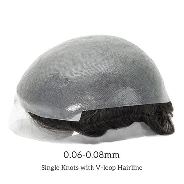 Single-knotted Mirage  Toupee for Men  0.06-0.08mm Full Super Thin Skin Base  Thicker Hair and More Durable