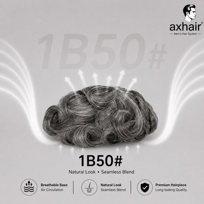Australia Base: Men's Half Wig  Swiss Lace in Center with Poly skin All Around  Must Have for Traveling