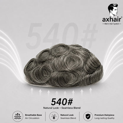Fine Mono Hairpiece for Men With NPU Gauze Crown & Perimeter and Skin Front