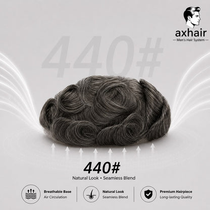 Fine Mono Hairpiece for Men With NPU Gauze Crown & Perimeter and Skin Front