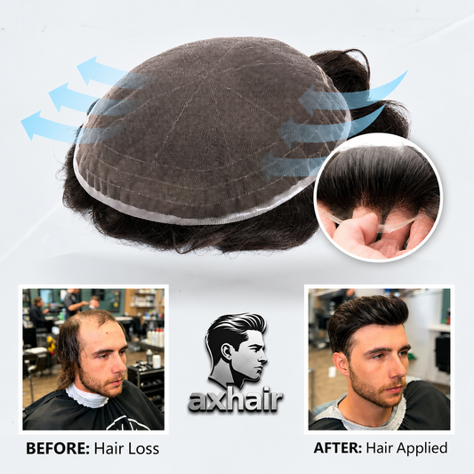 Dark brown full Swiss lace hair system with lace base underside