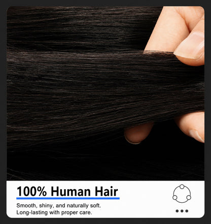 Human hair weft with long dark strands, smooth natural-looking texture